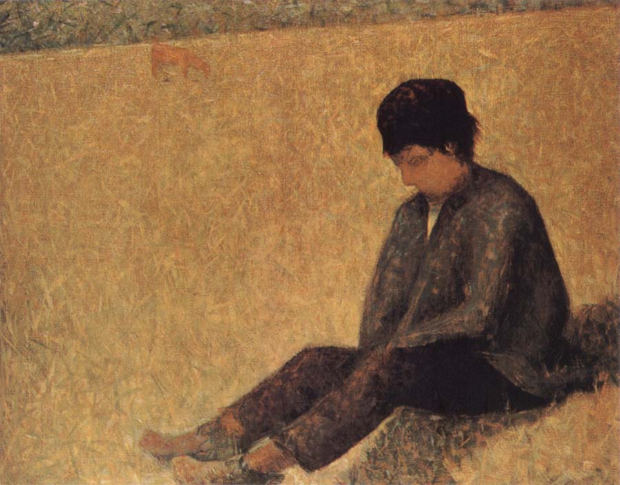 Georges Seurat The small Peasant sat on the lawn of the Pasture